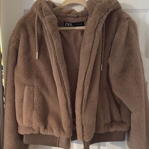 Zara Tan Faux Fur Jacket
